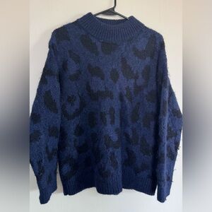 Kate Spade New York Alpaca Wool Leopard Knit Sweater Blue Black S